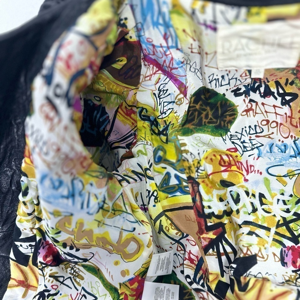 🅽🅴🆆 Rachel Roy 100% leather jacket, 100% silk lined jacket, graffiti print XS - Picture 14 of 17